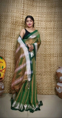 Contrast Woven Border Tissue Cotton Saree - Green