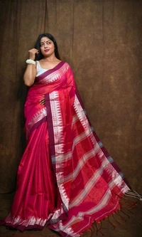 Contrast Woven Border Tissue Cotton Saree - Pink
