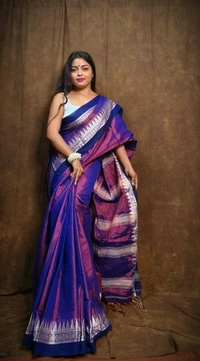 Contrast Woven Border Tissue Cotton Saree - Blue