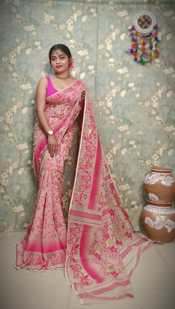 Traditional Soft Ikkat Lata Jamdani - Orchid