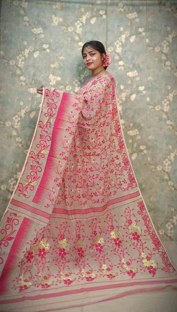 Traditional Soft Ikkat Lata Jamdani - Orchid