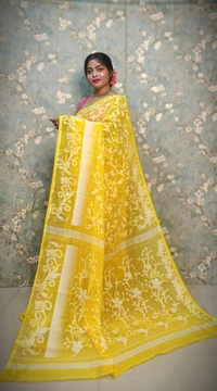 Traditional Soft Ikkat Lata Jamdani - Yellow