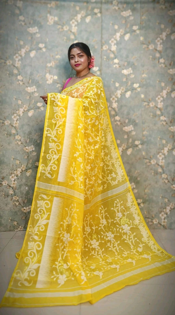 Traditional Soft Ikkat Lata Jamdani - Yellow