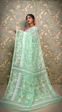 Traditional Soft Ikkat Lata Jamdani - Mint Green