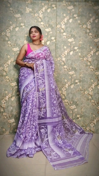 Traditional Soft Ikkat Lata Jamdani - Violet