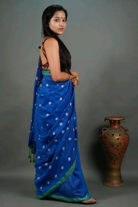 Handloom Floral Embroidered Cotton Saree - Cornflower Blue