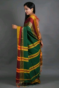 Handloom Khadi Cotton Woven Saree  - Dark Green