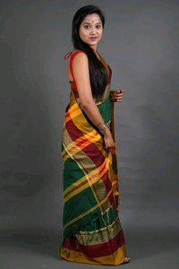 Handloom Khadi Cotton Woven Saree  - Dark Green
