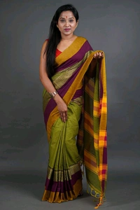 Handloom Khadi Cotton Woven Saree  - Olive