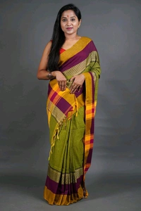 Handloom Khadi Cotton Woven Saree  - Olive