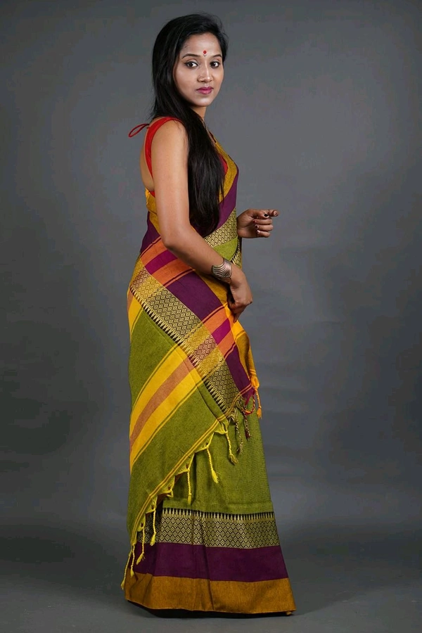 Handloom Khadi Cotton Woven Saree  - Olive