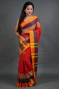 Handloom Khadi Cotton Woven Saree  - Red