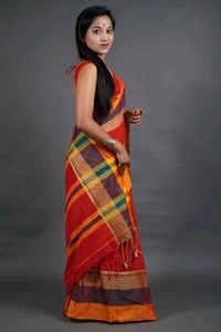 Handloom Khadi Cotton Woven Saree  - Red