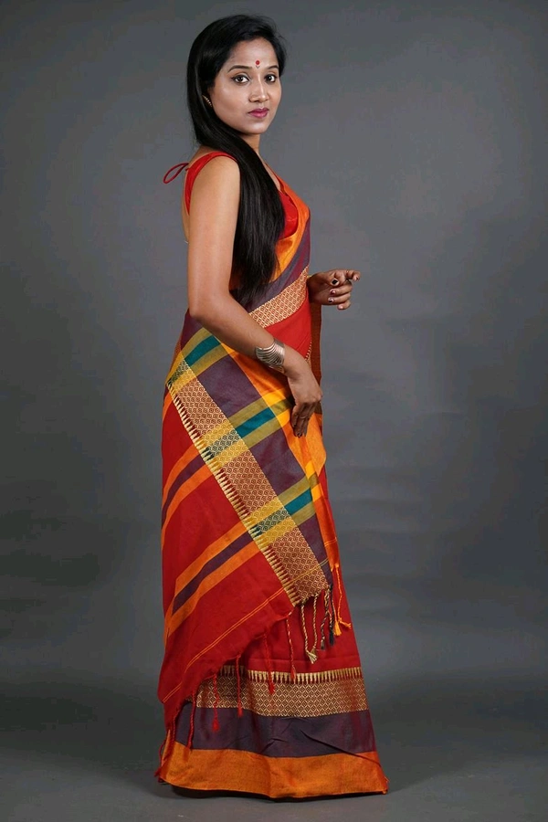 Handloom Khadi Cotton Woven Saree  - Red