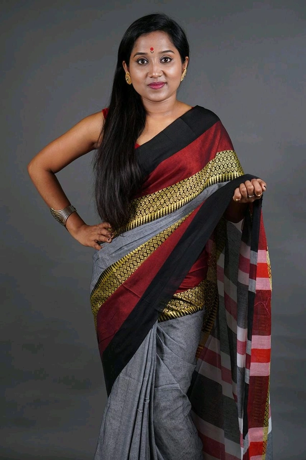 Handloom Khadi Cotton Woven Saree  - Gray