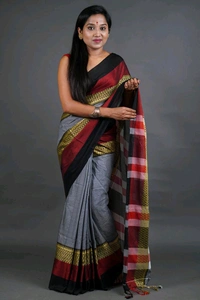 Handloom Khadi Cotton Woven Saree  - Gray