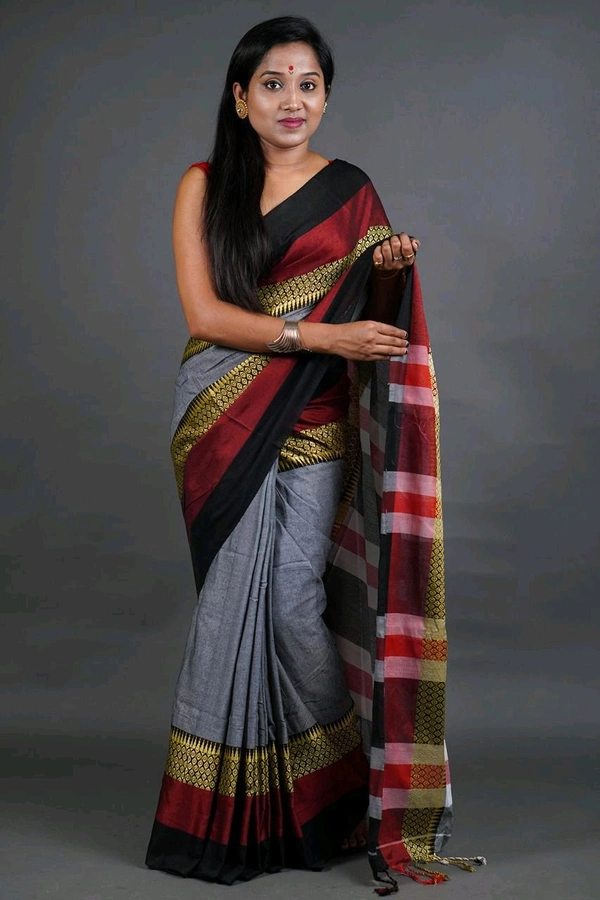Handloom Khadi Cotton Woven Saree  - Gray
