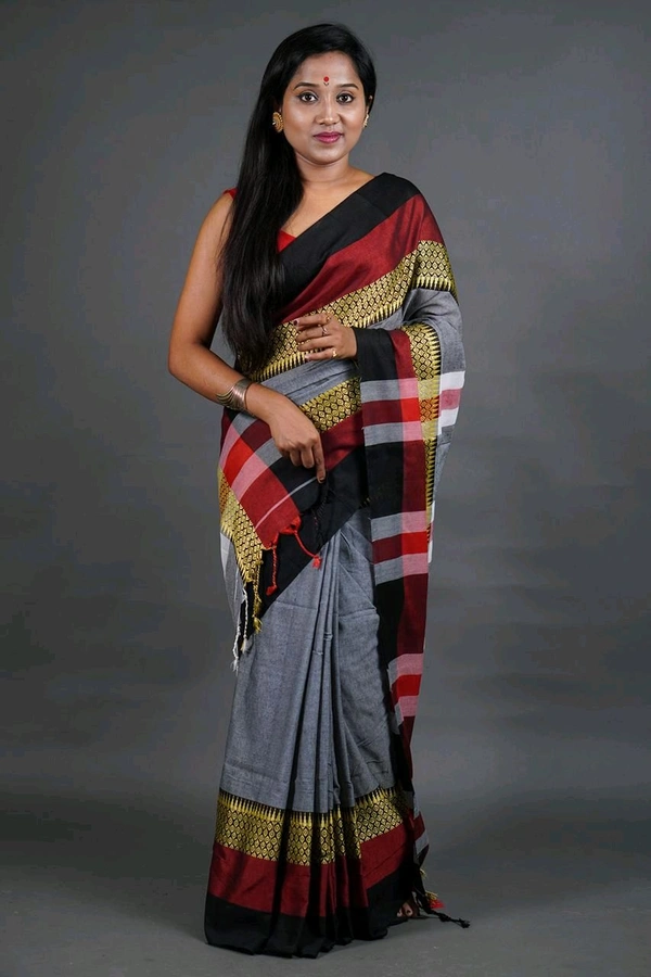 Handloom Khadi Cotton Woven Saree  - Gray