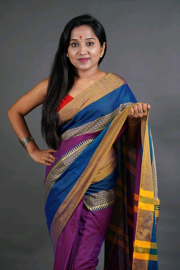 Handloom Khadi Cotton Woven Saree  - Purple