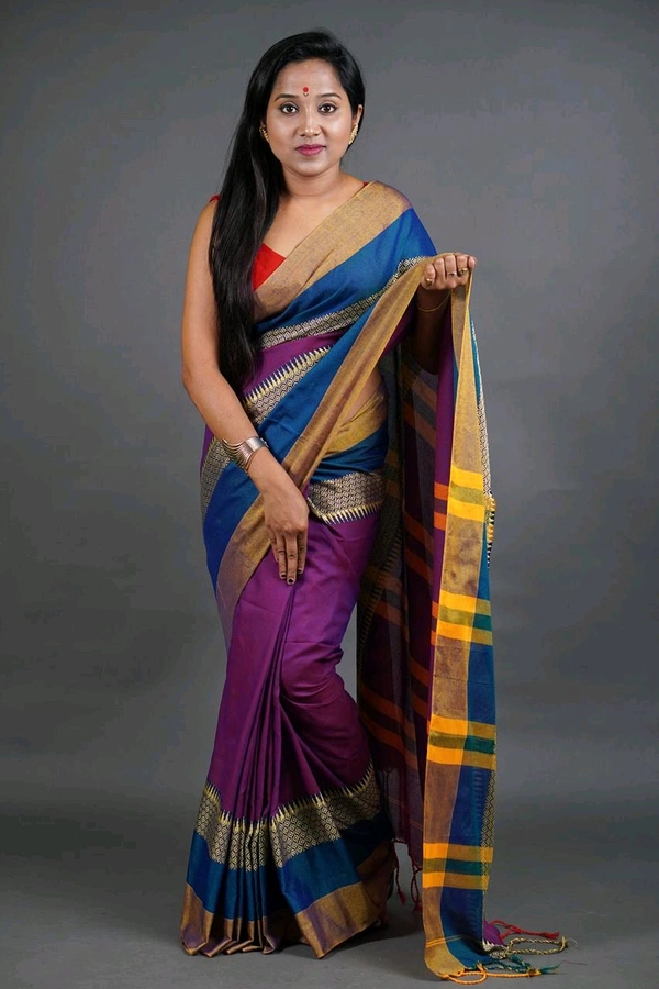 Handloom Khadi Cotton Woven Saree  - Purple