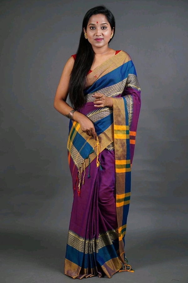 Handloom Khadi Cotton Woven Saree  - Purple