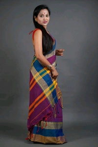 Handloom Khadi Cotton Woven Saree  - Purple