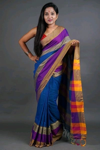 Handloom Khadi Cotton Woven Saree  - Blue