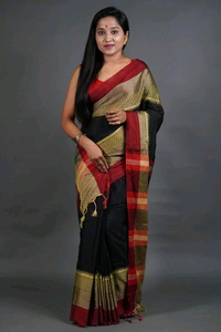 Handloom Khadi Cotton Woven Saree  - Black