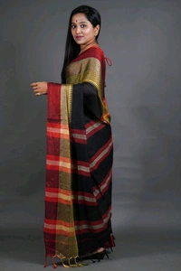 Handloom Khadi Cotton Woven Saree  - Black