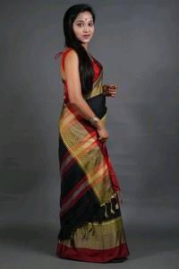Handloom Khadi Cotton Woven Saree  - Black