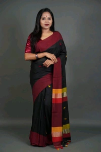 Khadi Cotton Woven Buta Saree - Black