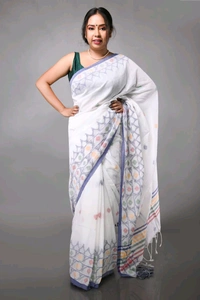 Jamdani Woven Khadi Cotton Saree  - White