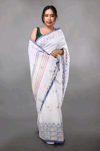 Jamdani Woven Khadi Cotton Saree  - White