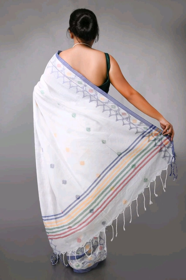 Jamdani Woven Khadi Cotton Saree  - White
