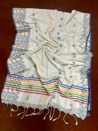 Jamdani Woven Khadi Cotton Saree  - White