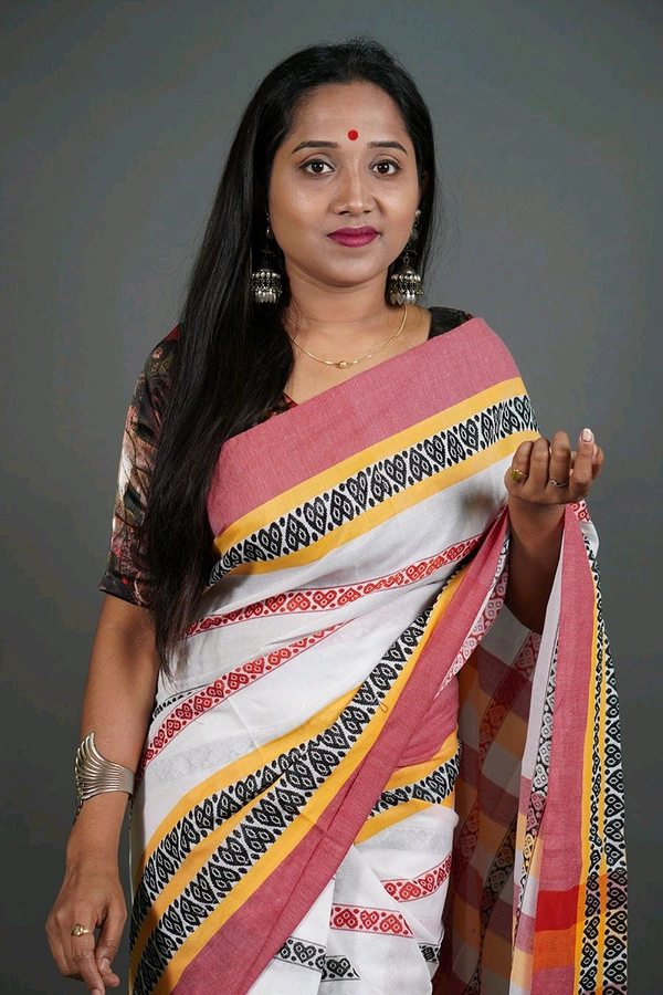 Dhanekhali Handloom Woven Cotton Saree - White
