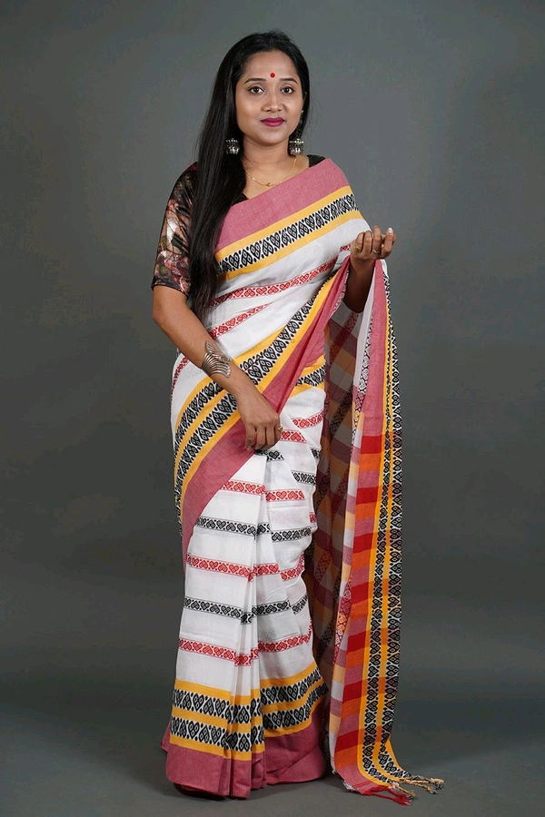 Dhanekhali Handloom Woven Cotton Saree - White