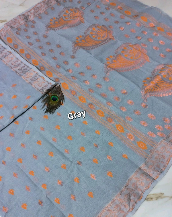 Mina Work Khadi Cotton Handloom Saree  - Gray