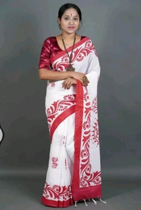 Hand Pain Cotton Ganesha Saree - White & Red
