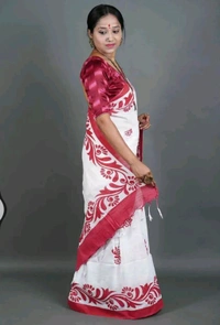 Hand Pain Cotton Ganesha Saree - White & Red