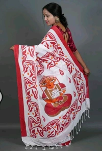 Hand Pain Cotton Ganesha Saree - White & Red