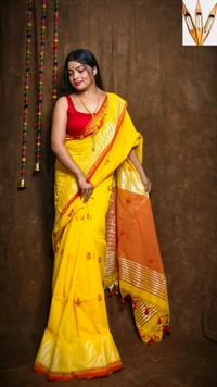Swastik Woven Border Cotton Saree  - Yellow