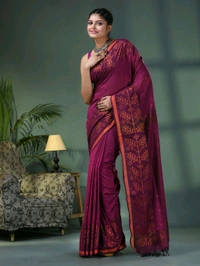 Handloom Zari Woven Border Cotton Saree  - Maroon