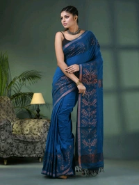 Handloom Zari Woven Border Cotton Saree  - Blue