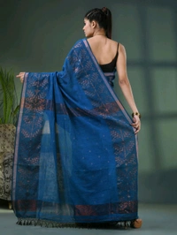 Handloom Zari Woven Border Cotton Saree  - Blue