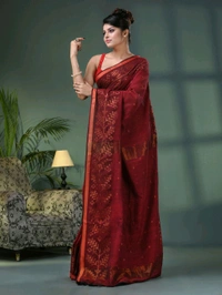 Handloom Zari Woven Border Cotton Saree  - Red