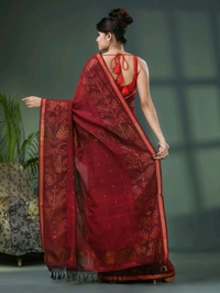Handloom Zari Woven Border Cotton Saree  - Red