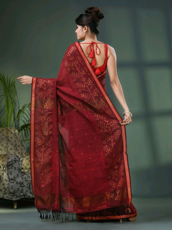 Handloom Zari Woven Border Cotton Saree  - Red