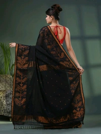Handloom Zari Woven Border Cotton Saree  - Black