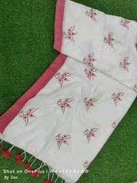 Durga Ma Embroidered Cotton Saree  - White